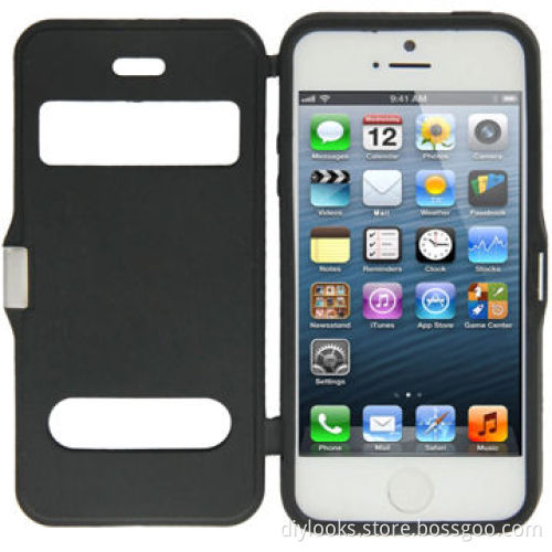 Cross Texture Pasted Skin Flip TPU Case with Smart Pocket Callid Caller ID for iPhone 5 (Black)